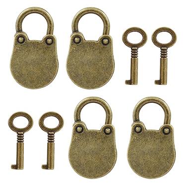 Imagem de Luomorgo 4 cadeados de bronze antigo, cadeados vintage retrô de metal e chave, mini cadeado antigo em forma de cabeça de urso Archaize para peito pequeno, caixa, caderno