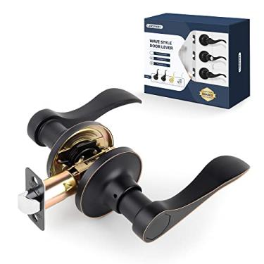 Imagem de LOQRON Maçaneta de porta estilo onda, maçaneta de porta de passagem, sem chave reversível para canhoto/direita para corredor e armário com acabamento em bronze polido a óleo, 1 pacote