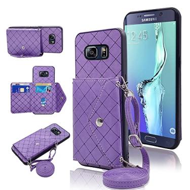 Imagem de Capa carteira compatível com Samsung Galaxy S6 Edge com alça de ombro transversal e suporte de couro para cartão de crédito, acessórios para celular para Glaxay S6edge 6s 6 S 6edge mulheres meninas