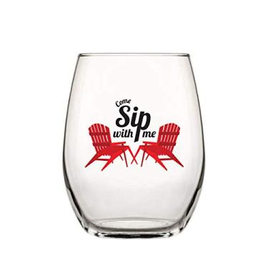 Imagem de Drinking Divas Come Sip With Me 425.2 g Stemless Adirondack Chair Wine Cup 2021 | Presentes divertidos de aniversário de aposentadoria ou Natal para mulheres, mãe, irmã, amiga, professora ou ocasião