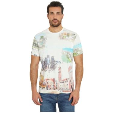 Imagem de GUESS Camiseta masculina Eco Riviera postal, Sal, branco, multi, M