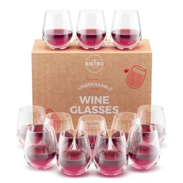 Imagem de YO BISTRO Taças de vinho inquebráveis sem haste | Conjunto de 12 | Plástico 100% Tritan inquebrável | 473 ml | Seguro para lava-louças