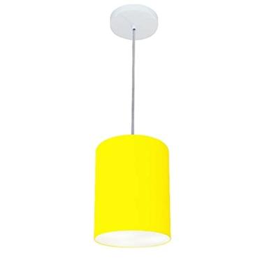 Imagem de Lustre Pendente Cilíndrico Cúpula Tecido 18x25 cm, Vivare Iluminação, Pendente4012 AM, Amarelo, Pequeno