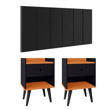 Imagem de Kit 2 Mesinhas Apoio Decore Nicho Pés Retrô Cabeceira Suspensa Júlia Cama Box King 1,95 - Lojas RPM (Preto/Cinamomo | Preto Suede)