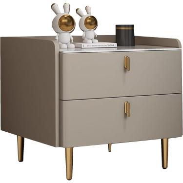 Imagem de Cômoda noturna para quarto Mesa lateral moderna com gavetas - Pequena mesa de cabeceira branca para quarto, sala de estar, sofá - Móveis de quarto e mesa de cabeceira, cinza G-champanhe, 50