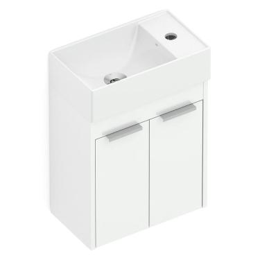 Imagem de Kit Gabinete Saveiro 2 Portas 40x22 com Lavatório Integrado e Espelho Branco