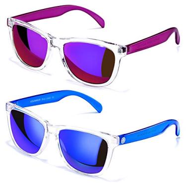 Imagem de Óculos de sol da moda para mulheres, lentes espelhadas com 100% de proteção UVA/UVB, adequado para atividades ao ar livre, esqui, férias, dirigir pescaria, Purple+blue, 55