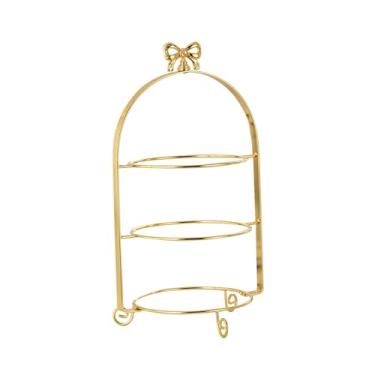 Imagem de Generic Expositor decorativo de sobremesas, suporte para pratos de frutas, bandeja para servir festas, suporte para servir ferro, suporte para penteadeira de, Ouro, Três Níveis