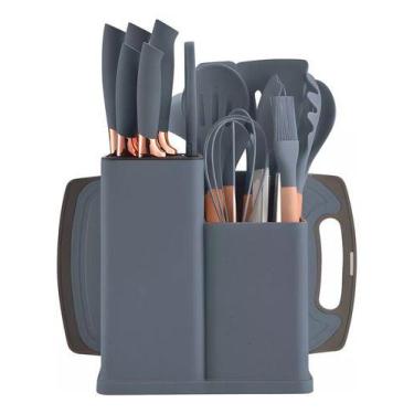 Imagem de Kit Jogo Utensílios De Cozinha Em Silicone 19 Peças - oem, Rosa