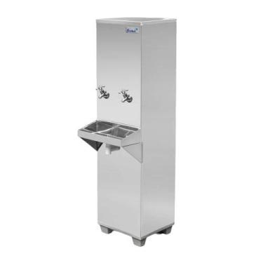 Imagem de Bebedouro Industrial Inox Coluna 25 Litros 2 Torneiras Ra25 Com Kit Fi