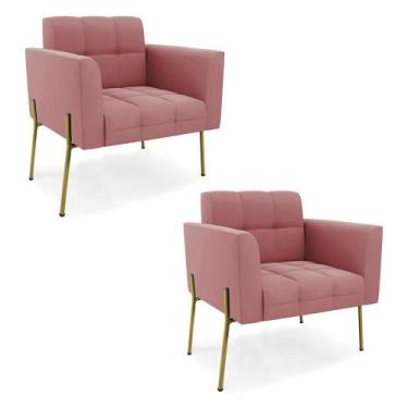 Imagem de Poltrona Para Sala Pé Metal Dourado Kit 2 Ana Suede Rosê - Ibiza, Rosê