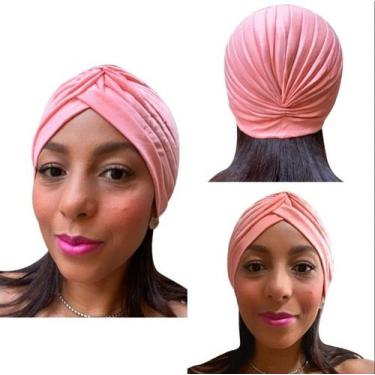 Imagem de Turbante Touca Gorro Adulto Feminino Fechado Indiano Rosa Salmão Moda 
