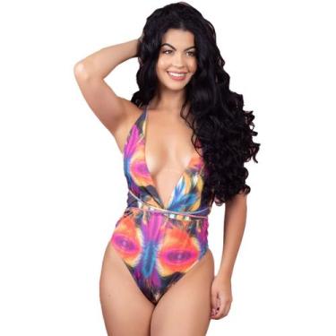 Imagem de Maiô Body WLS Modas 6 Amarrações Estampado Sem Bojo Praia, P, Rosa, Fe