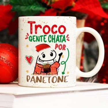 Imagem de Caneca Porcelana Flork Natal Troco gente chata por panetone 325 ml - J