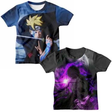 Imagem de Kit 2 Camiseta Infantil Menino Camisa EStampa 3D Naruto Sasuke e Borut