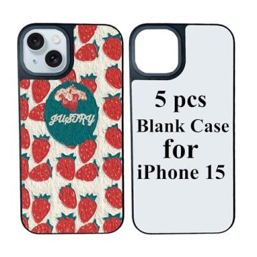 Imagem de JUSTRY 5 conjuntos de capas de telefone em branco de sublimação compatíveis com iPhone 15, 6,1 polegadas, 2 em 1 2D DIY capa de borracha macia + inserções foscas, fácil de sublimar pacote de atacado