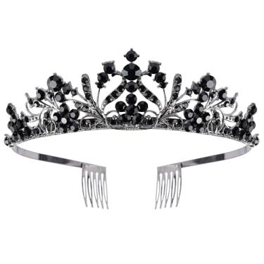 Imagem de Vovii Tiaras para meninas, coroa de princesa, faixa de cabeça, aniversário, rainha com strass, tiara preta, decoração de princesa para festa, aniversário, Halloween, foto, florista, presente, Natal