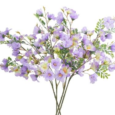 Imagem de HO2NLE Ramos de flores artificiais de 75 cm, hastes falsas longas para vaso, 4 peças, mola de azaléia falsa para decoração de mesa de casa e cozinha (roxo)