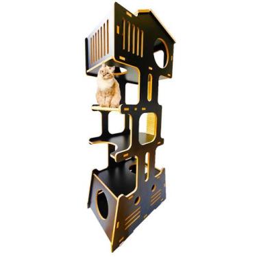 Imagem de Torre Cama Toca Arranhador gato gatil brinquedo Simbah-PRETO - CHOCMAS