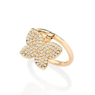 Imagem de Anel rommanel banhado ouro 18k feminino borboleta pendurada cravejada 