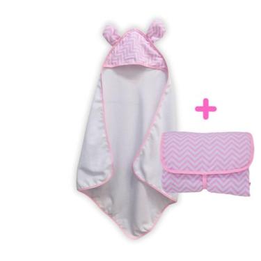 Imagem de kit Toalha de Banho Infantil com Capuz + Trocador de Fraldas Portátil 