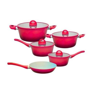 Imagem de Jogo De Panelas Indução Antiaderente Miami Vermelha 5 Peças - CASAMBIE
