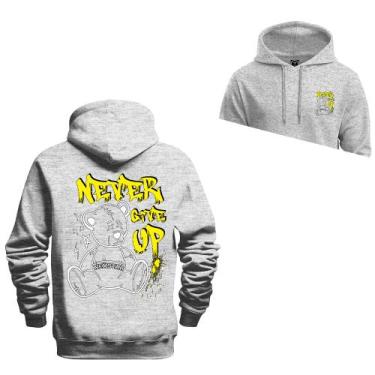 Imagem de Moletom Urso Never Up Frente e Costas  Blusão Inverno Canguru Flanelad
