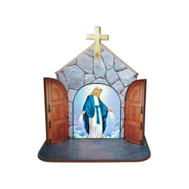 Imagem de Mini Capela Oratório Display Enfeite de Mesa Nossa Senhora das Graças 