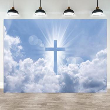 Imagem de ASDCXZ 2,1 x 1,5 m Cruz Cristã Fundo Sagrado Crucifixo Céu Nuvem Fotografia Fundo Senhor Orar Ressurreição de Jesus Páscoa Banner Decorações Eventos Igreja Retrato Cabine de Fotos Adereços