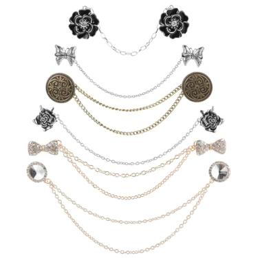 Imagem de Ptwola 6 peças vintage suéter xale clipe corrente vestidos retrô antigos suportes de colarinho estilo renascentista rosa laço broche flores cardigã ouro prata manto broche decorações para mulheres