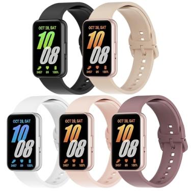 Imagem de Pacote com 5 pulseiras de silicone compatíveis com Samsung Galaxy Fit 3, macia, ajustável, esportiva, respirável, pulseira de reposição para smartwatch Galaxy Fit 3 SM-R390