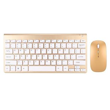 Imagem de VBESTLIFE Combo de teclado e mouse, receptor USB de 2,4 GHz, conjunto ultrafino de teclado e mouse silencioso para escritório, com indicador LED para PC e laptop (dourado),