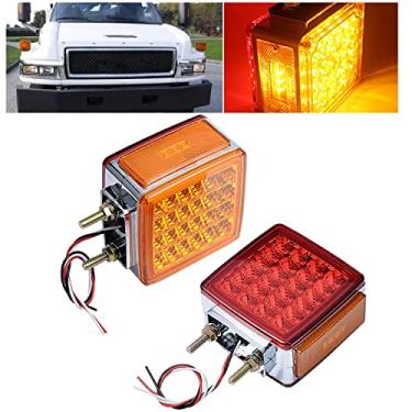 Imagem de Pacote com 2 luzes de seta quadradas para reboque de caminhão, para-lamas, quadradas, duplas, âmbar, vermelho, 51 LEDs, para montagem em parafuso de freio para trator, semi-reboque, caminhão, van e caminhões Kenworth Topkick
