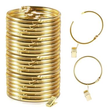 Imagem de Pacote com 24 anéis de cortina de 5 cm com clipes, clipe de metal aberto para cortina, clipes de cortina de chuveiro com anéis, ganchos de ferro decorativos para varões de janelas à prova de ferrugem