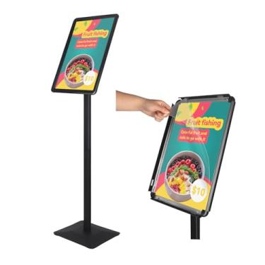 Imagem de AIKUPNEY suporte de sinalização de pedestal resistente suporte de chão suporte de sinalização ajustável para visualização vertical e horizontal suporte de pôster com moldura de alumínio para