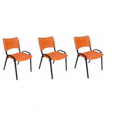 Imagem de Kit 3 Cadeiras Iso Para Escola Escritório Comércio Laranja Base Preta