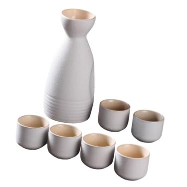 Imagem de Ｂｅｓｇａ Conjunto de saquê japonês artesanato tradicional com 6 copos, decoração, copos de saquê, conjunto de bebidas para chá, festa, armário, Branco