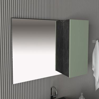 Imagem de Armário de Banheiro 1 Porta 2 Prateleiras com Espelho Mármore Lunar/Verde Mar Bn3602 - Tecno Mobili