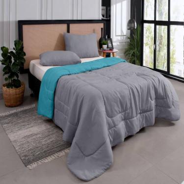 Imagem de Kit Edredom Casal Queen 3 Peças Margarida Cama Box Tiffany e Cinza