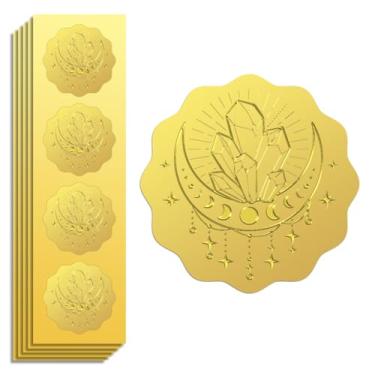 Imagem de Peacoblue Adesivo de folha dourada em relevo lua e cristal 5 cm 100 peças, adesivo autoadesivo dourado em relevo para certificado de convite Envelope Seal Gift Card Decor
