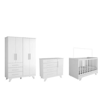 Imagem de Quarto Completo Bebe Moveis Peroba Retro Ls MDF Berço 3x1, Branco