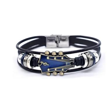 Imagem de DivaGlamz Conjunto de 3 pulseiras masculinas de couro retrô, trançadas feitas à mão, de liga de zinco, rock, música, rock, exclusivas, estilo punk, joias para presentes, Large, Aço inoxidável, Sem