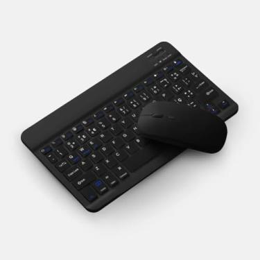 Imagem de Kit Mini Teclado + Mouse Sem Fio Bluetooth, Recarregável USB, Teclado Padrão Brasileiro, Slim, Ergonômico, Portátil, Compatível com Tablet, Celular, Smartphone, Notebook, iPhone, iPad. (Preto)