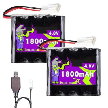Imagem de Raebatuol Bateria recarregável de Ni-Cd de 4,8 V 1800 mAh com plugue EL2P (branco), adequada para carro de brinquedo, barco, avião, sharver, etc. com carregador (4*AA)