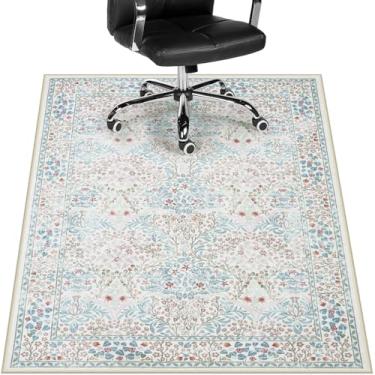Imagem de Anidaroel Tapete de cadeira de escritório floral verde de 122 x 152 cm para piso de madeira, tapetes de escritório para cadeira de rodas, tapete de cadeira de jogos de computador, tapete protetor