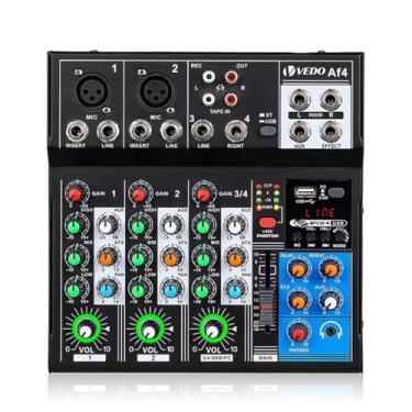 Imagem de VEDO AF4 Mixer Profissional 4 Canais com Bluetooth, Phantom Power 48V e Entradas XLR/TRS - USB Type-C, Controle de EQ 3 Bandas e Saída AUX para DJ, Home Studio e Transmissões Ao Vivo
