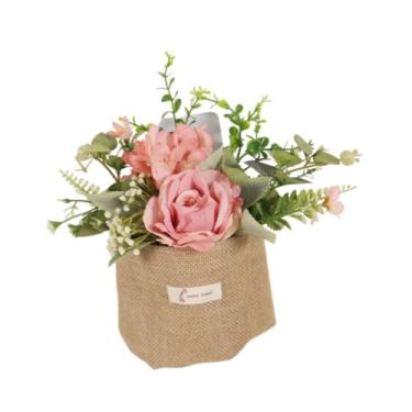 Imagem de Generic Flor artificial suspensa com um saco de estopa Vaso FOUX FLORES HOME DINING SALA de PLANTAS FALES PAR, Rosa
