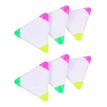 Imagem de Canetas marcadoras fluorescentes de acrílico triangular: 6 peças canetas para colorir 3 cores escrita, material escolar, lembrancinha de festa para diário, destaque, agenda, anotações, marcadores coloridos