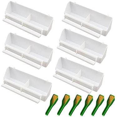 Imagem de Lucky Interests 6 peças de alimentador de pássaros, alimentos para pássaros de animais de estimação, dispensador de água com sementes de plástico com moldura em pé para papagaios, calopsita, pombo,