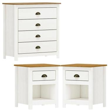 Imagem de Comoda 4 Gav E 02 Mesas De Cabeceira Madeira Maciça Branco Freijo Milani Store